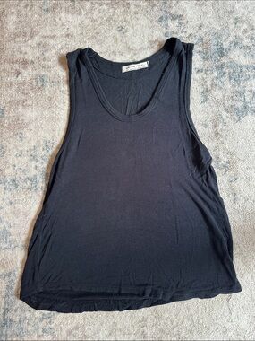 Free People Black Ribbed Scoop Tank